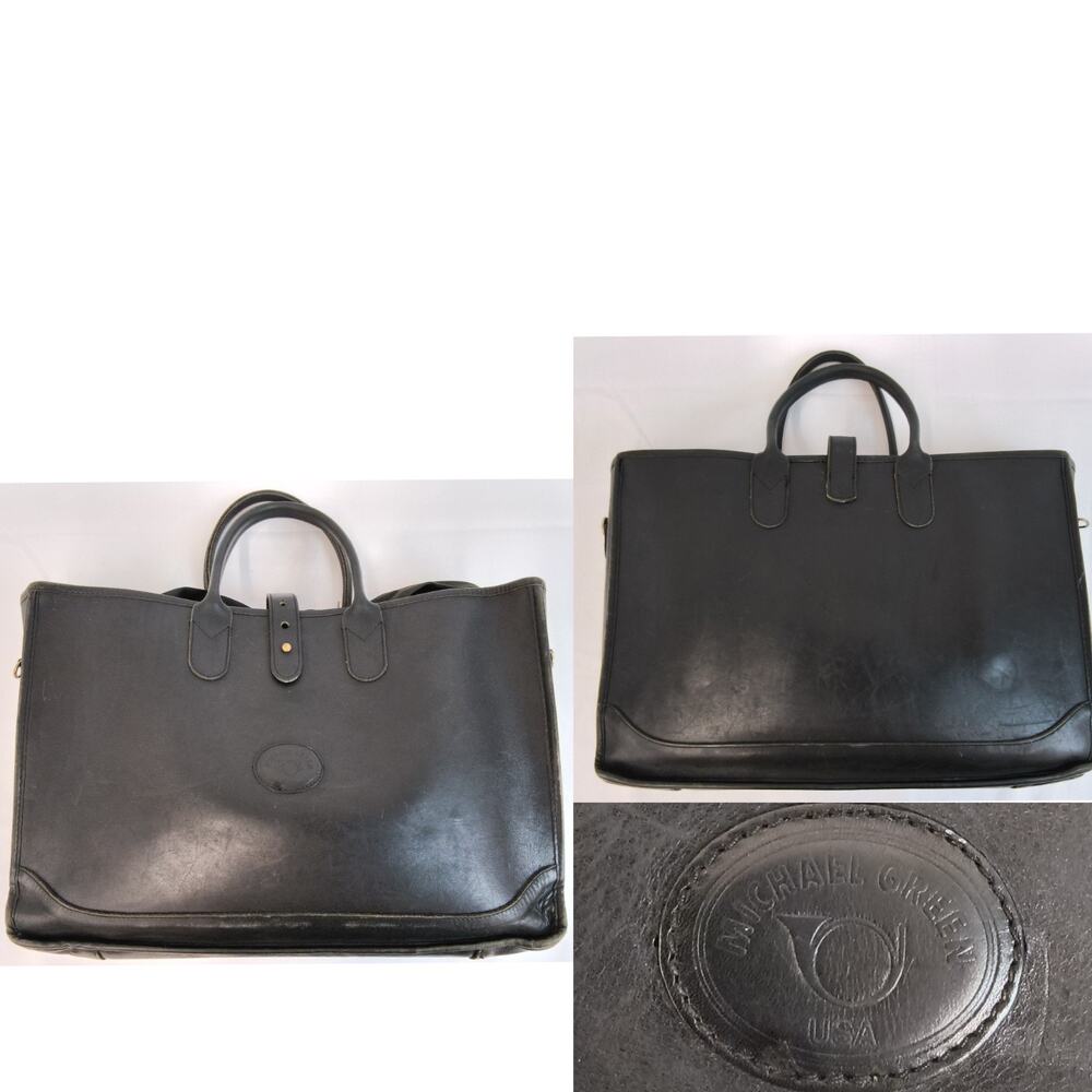 Michael Green Leather Tote Bag Black Sturdy Laptop Bag Office Wear #W5108